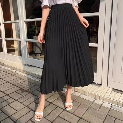 Women's Temperament Simple Pleated Skirt Summer New High-waisted Thin A-line Skirt Long Models Versatile Thin Half-body Skirt