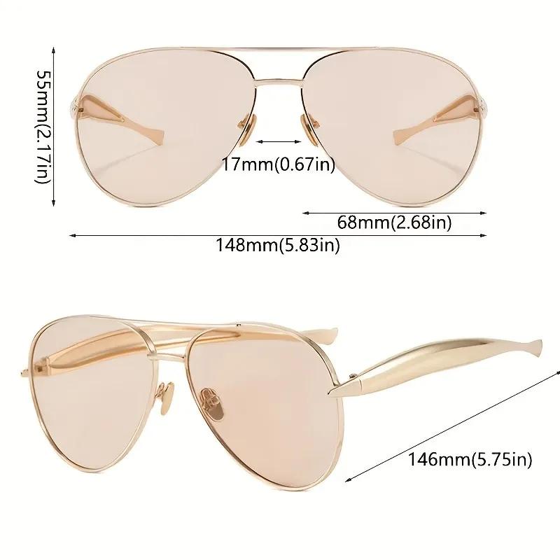 Ladies' Oversized Circular Pilot Fashion Glasses Large Square Gold Metal Retro Pilot Glasses Daily and Special Occasions Wear