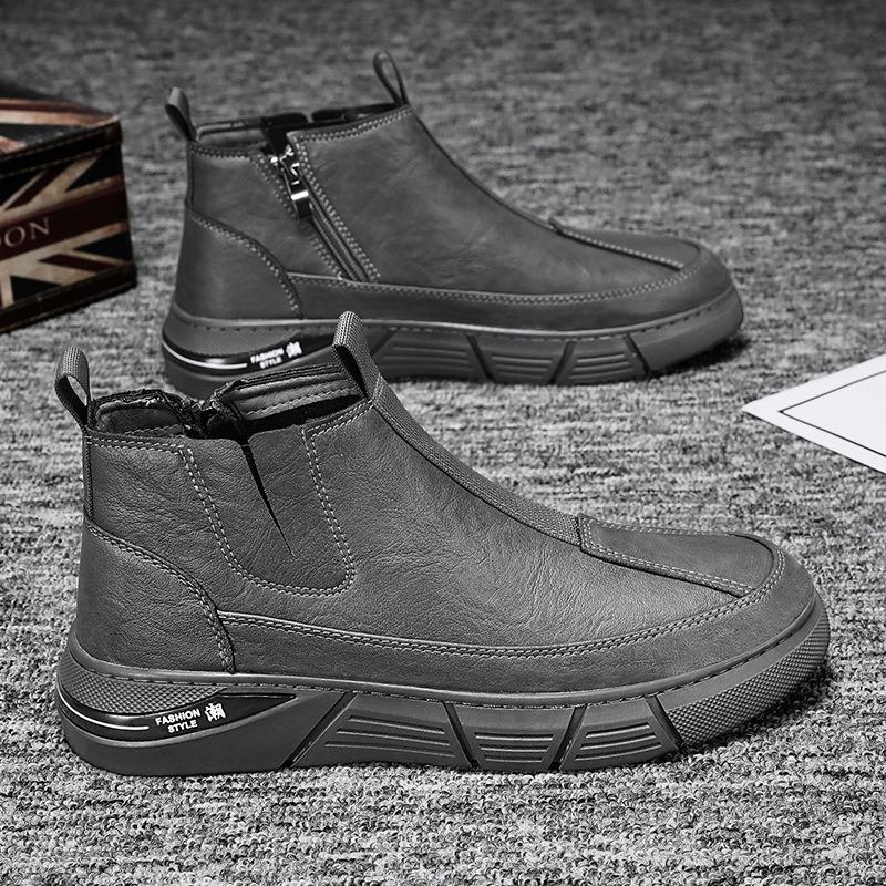 Chelsea Britain Men Leather Boots Spring Trendy Comfortable High Top Ankle Boots Fashion Versatiled Waterproof Boot Botas Spring