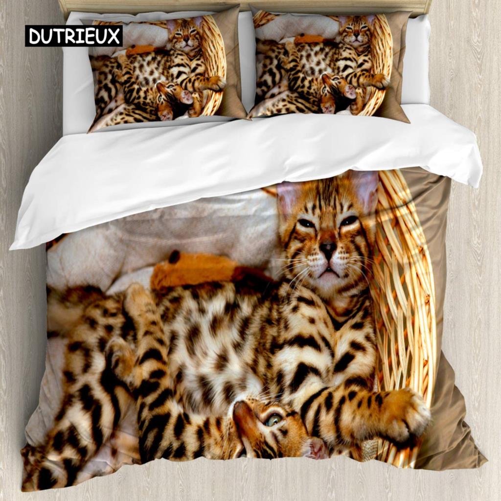 

Милый котик пододеяльник двойной размер 3D животное яркий красочный котик принт одеяло чехол мягкий полиэстер постельное белье комплект для взрослых подростков EU Double(200x200cm)