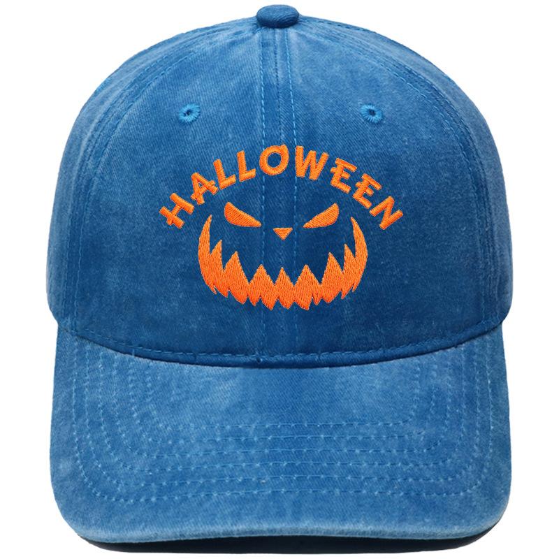 Halloween Pumpkin Grimace Embroidered Baseball Cap Washed Retro European and American Hip Hop Men's and Women's Casual Dad Hat