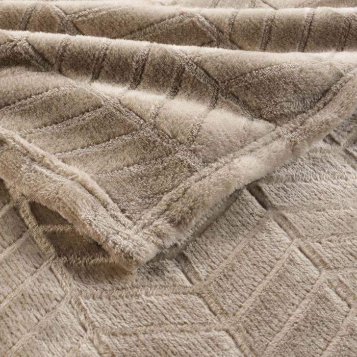 Plaid - Aryas - Taupe - 180 x 220 cm - 100% polyester - Effet rayure