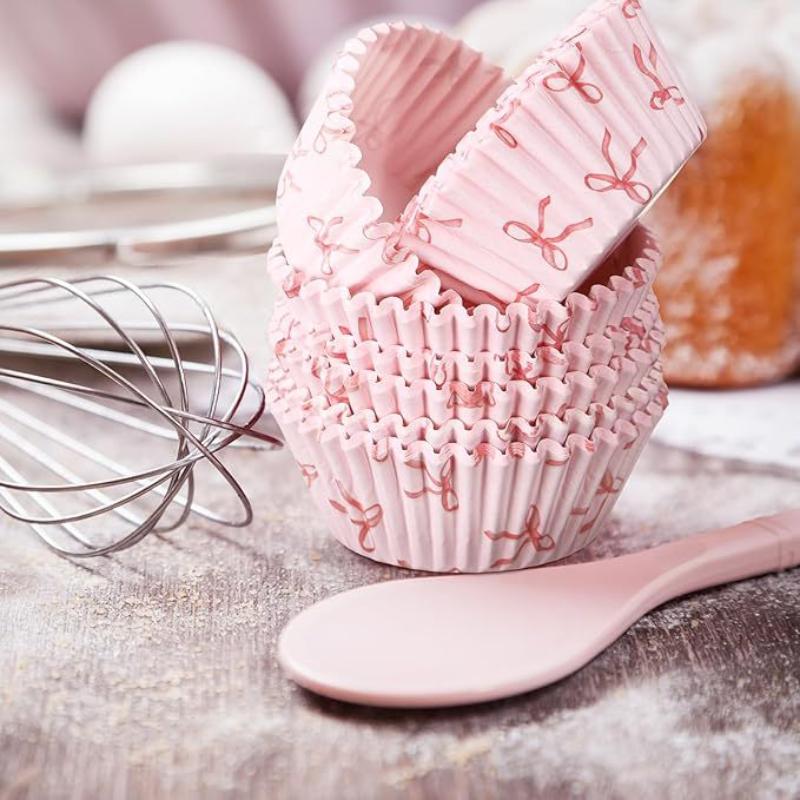 

50Pcs Bow Paper Baking Cups Cupcake Wrappers Bow Cupcake Toppers Dessert Picks Decors Birthday Wedding Baby Shower Party Supplie 50Pcs