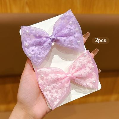 2 Korean Version Purple Pink Bow Flower Hair Clips Suitable for Daily Hair Accessories