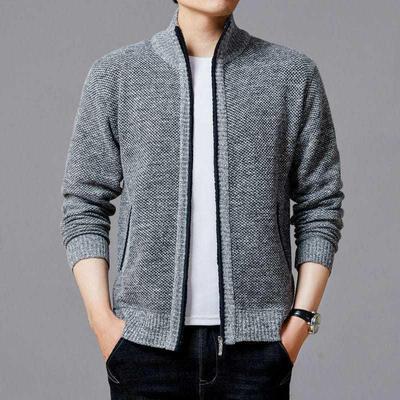 Men's Winter Stand-Up Collar Knitted Cardigan: Loose, Plus Velvet, Big Size, Fashionable, Casual Coat