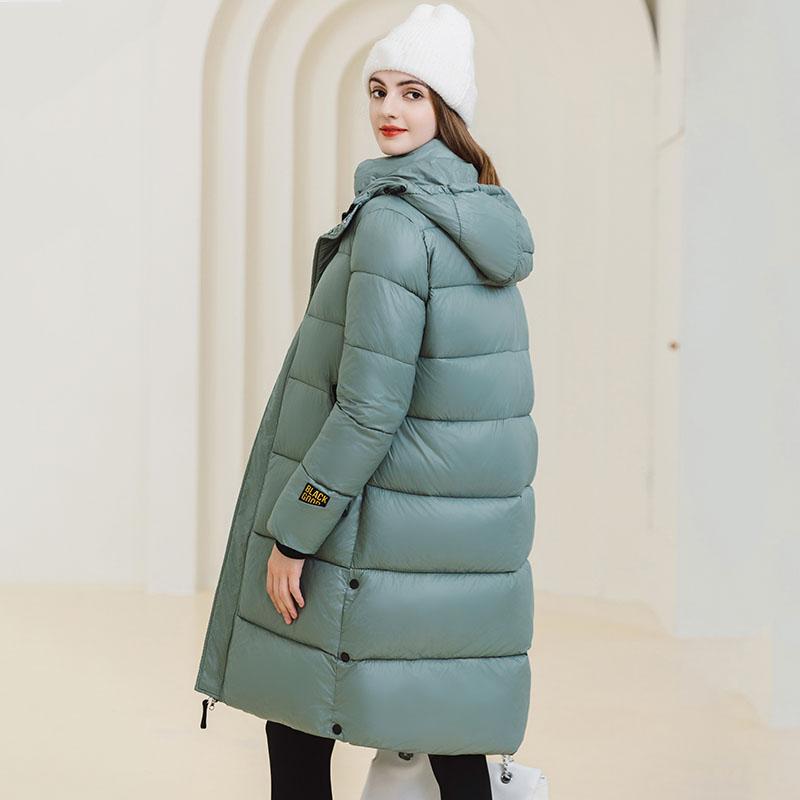 Women Autumn Winter Soild Color Thicken Outwear Cotton Padded Hooded Warm Long Jacket Coat
