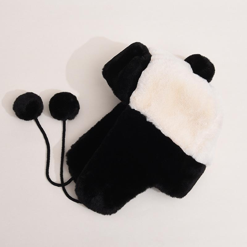 Vallée Malade Même Panda Chapeau Thunderbolt Femme Hiver Mignon Noir et Blanc Peluche Chaud Protection Oreilles Chapeau Bonnet de Ski Cyclisme