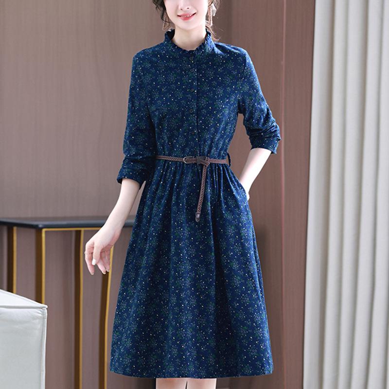 

Women s Slimming All-Cotton Floral Dress with Ruffle Collar - Spring/Autumn 2025 XL (recommended 115-125 jin) кофейный