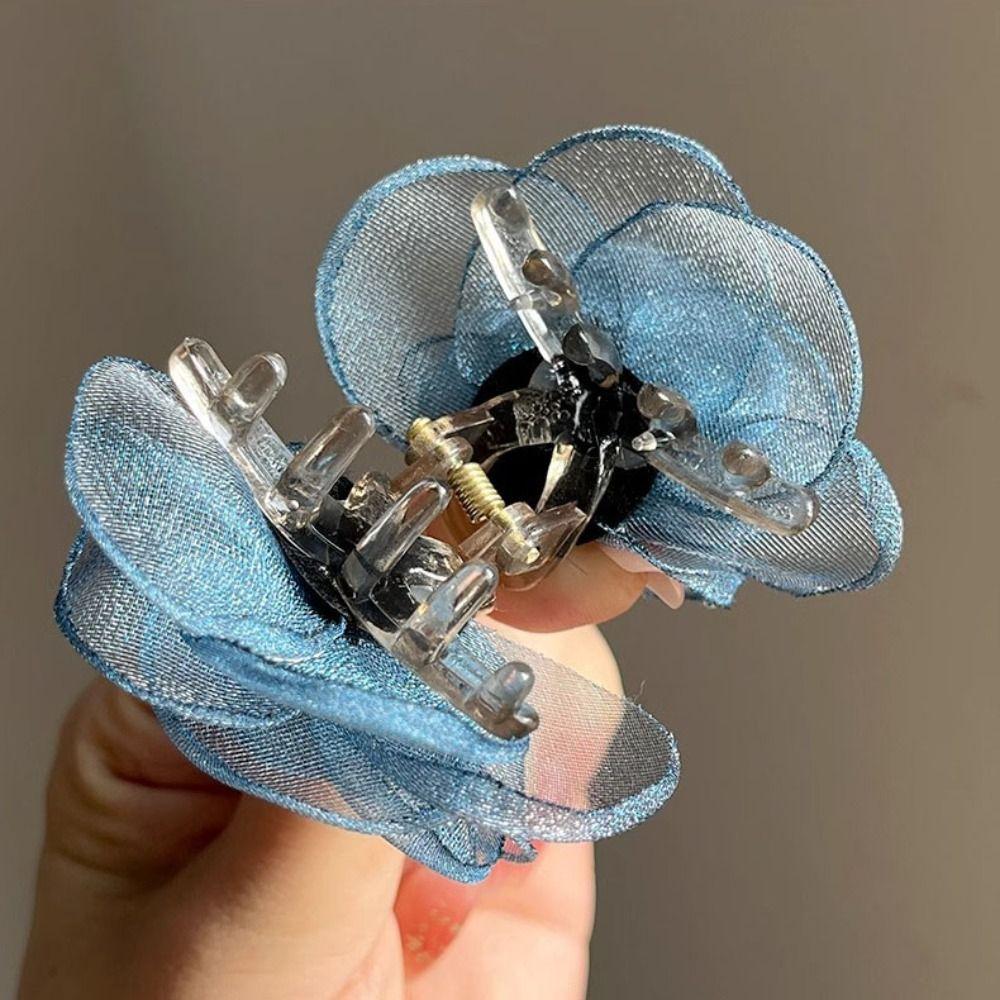 Cloth Simulation Flower Hair Claw Mesh Flower Claw Clip Fashion Camellia Shark Clip  Wedding