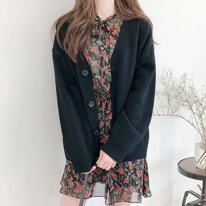 

Women s Korean Style Knit Cardigan - Slim, Solid Color Sweater for Autumn/Winter Fashion One Size чорний
