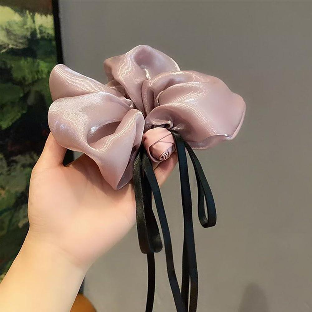 FASELE Scrunchie Hair Rose Flower Ribbon Hair Shiny Forest Girl Stylish and Elegant Hair Simple and Highly Stylish for Perfect for Everyday Wear or
