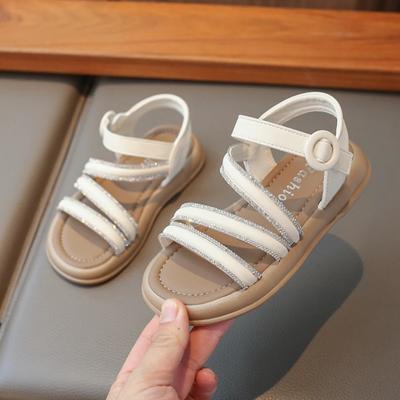 Summer Kids Sandal Luxury Rhinestone Strap Sandals for Children 2024 Fashion Open-toe Girls Causal Cut-outs Roman Flat Sandals