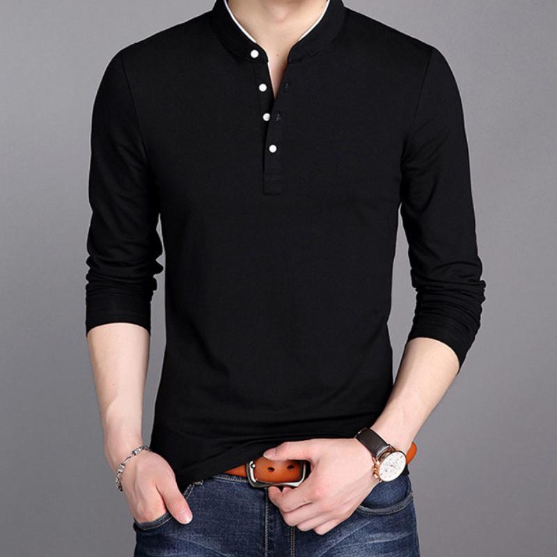 Herren Business Casual Polo Langarm T-Shirt Sommer Bequem und Atmungsaktiv Einfarbiges Oberteil