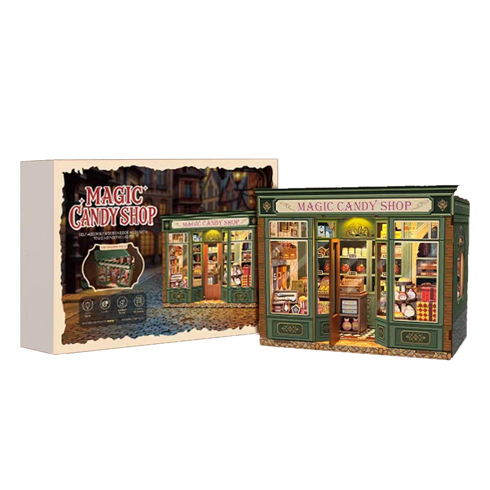 

NEW Retro Magic Candy Shop DIY Wooden House Figurines Miniature Kits With LED Lights Home Decoration For Adult Handmade Gifts