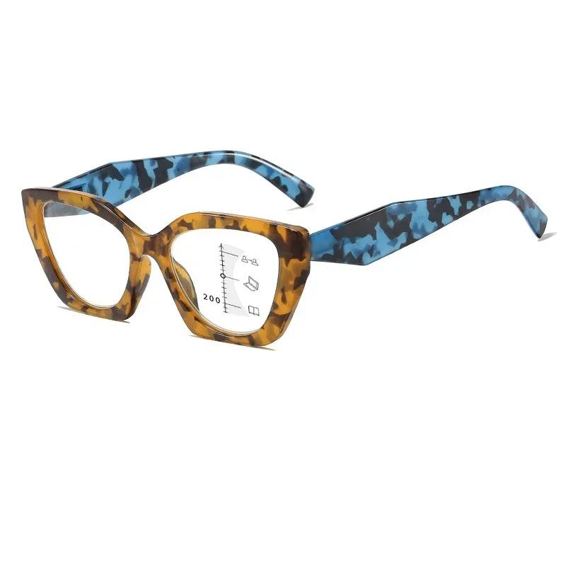 Women's Trending Multifocal Reading Glasses Unisex Fashion Anti-blue Progressive Presbyopia Men Cat Eye Far Sight Glasses
