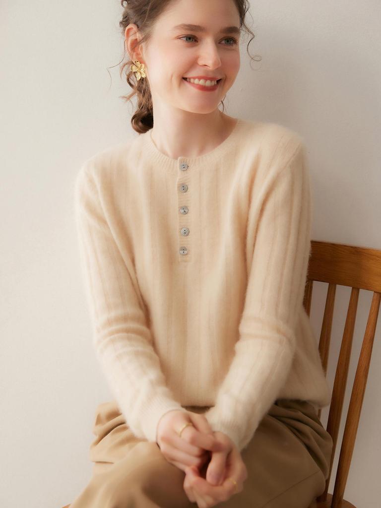 Women's Cashmere Ribbed Sweater - Round Neck, Loose Fit, Slimming, Warm, Autumn/Winter 2026 Collection