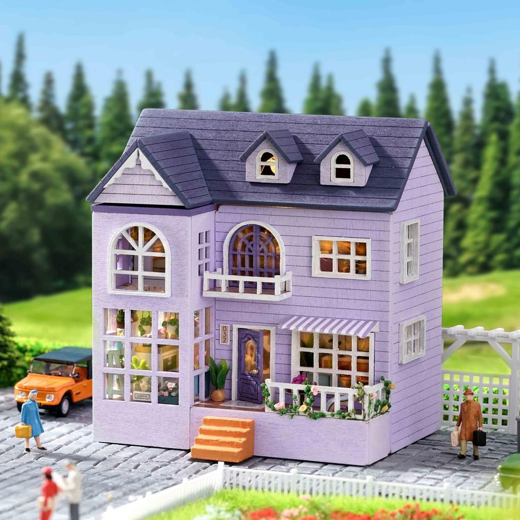 CUTEROOM Wooden Dollhouse Kit, DIY Miniature House, Easy To Assemble, Handmade Kit for Kids with LED Lights (D032)