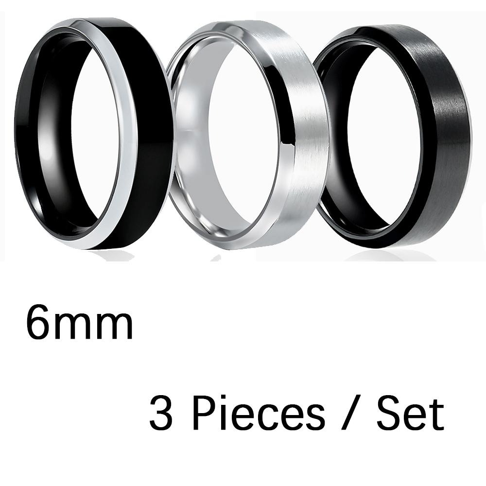 Anelli Neri Anello Classico in Acciaio Inossidabile Fedi Nuziali di Fidanzamento Per Uomo Donna Coppia Colore Nero Argento Gioielli di Moda 8/6mm