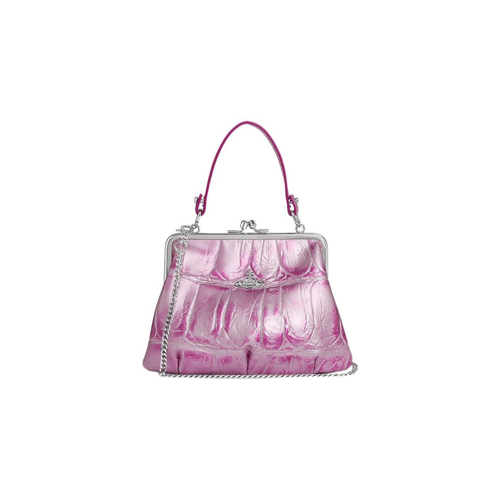 Vivienne Westwood Granny Frame Saturn Logo Detachable Chain Strap Calfskin Shoulder Tote Wallet Women wallet Pink 52020003UL004HG401
