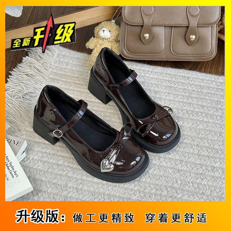Bow retro British jk skirt small leather shoes winter 2025 new platform French round head Mary Jane single shoes