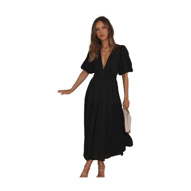 Women's Casual Fashion Trend Summer V-neck Waist Midlength Dress