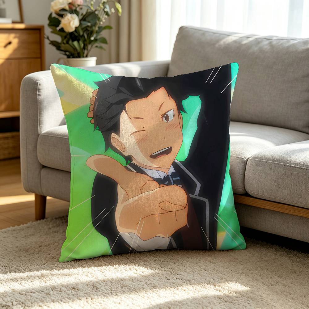 Anime Re Zero-O N-Natsuki Subaru Square Double-Sided printed Pillow Case Bedroom Bedside Pillow Sofa Cushion Cover