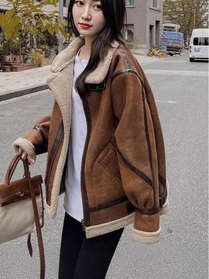 Women's Winter 2025 Suede & Plush Lambswool Motorcycle Jacket