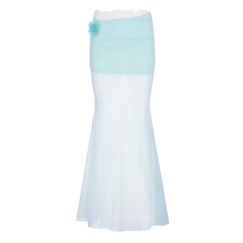 Sweet & Spicy 3D Floral Lace Mesh Bodycon Skirt - Summer 2025 Collection Small синий