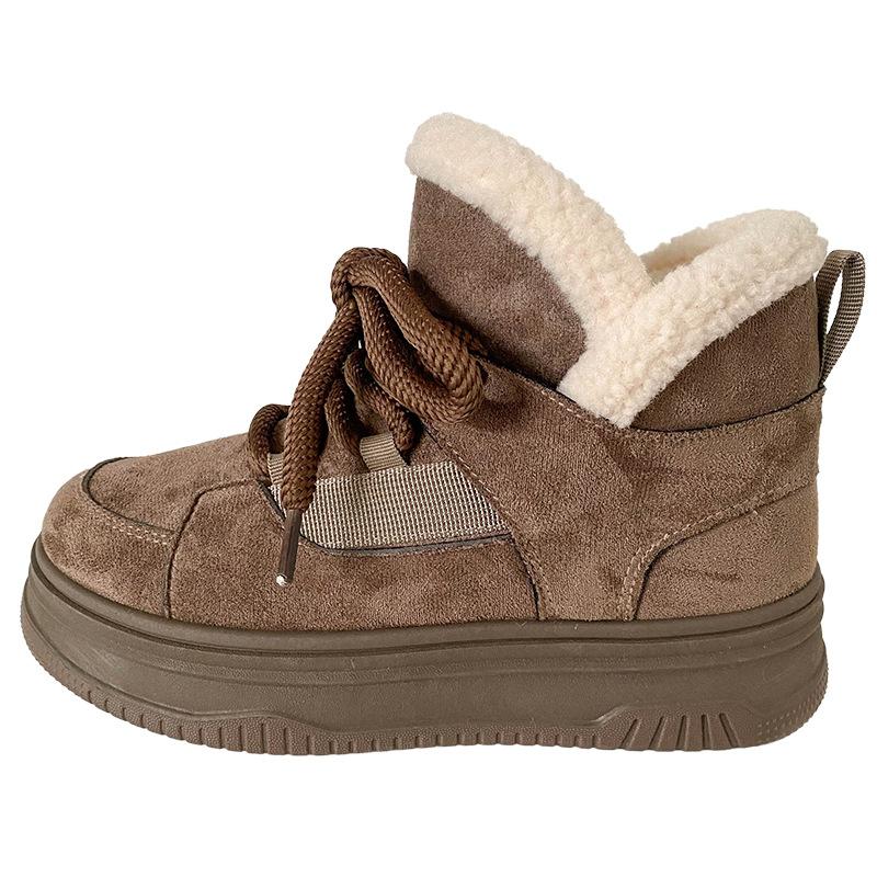 B1623 Thick Velvet Thick-soled Snow Boots Women's Shoes Sports Style 2024 New Winter Warm Cotton Shoes Velvet Board Shoes