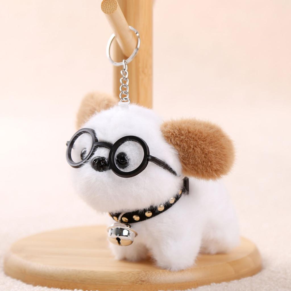 Plush Dog Keychain With Glasses For Girls And Collectors White Brown