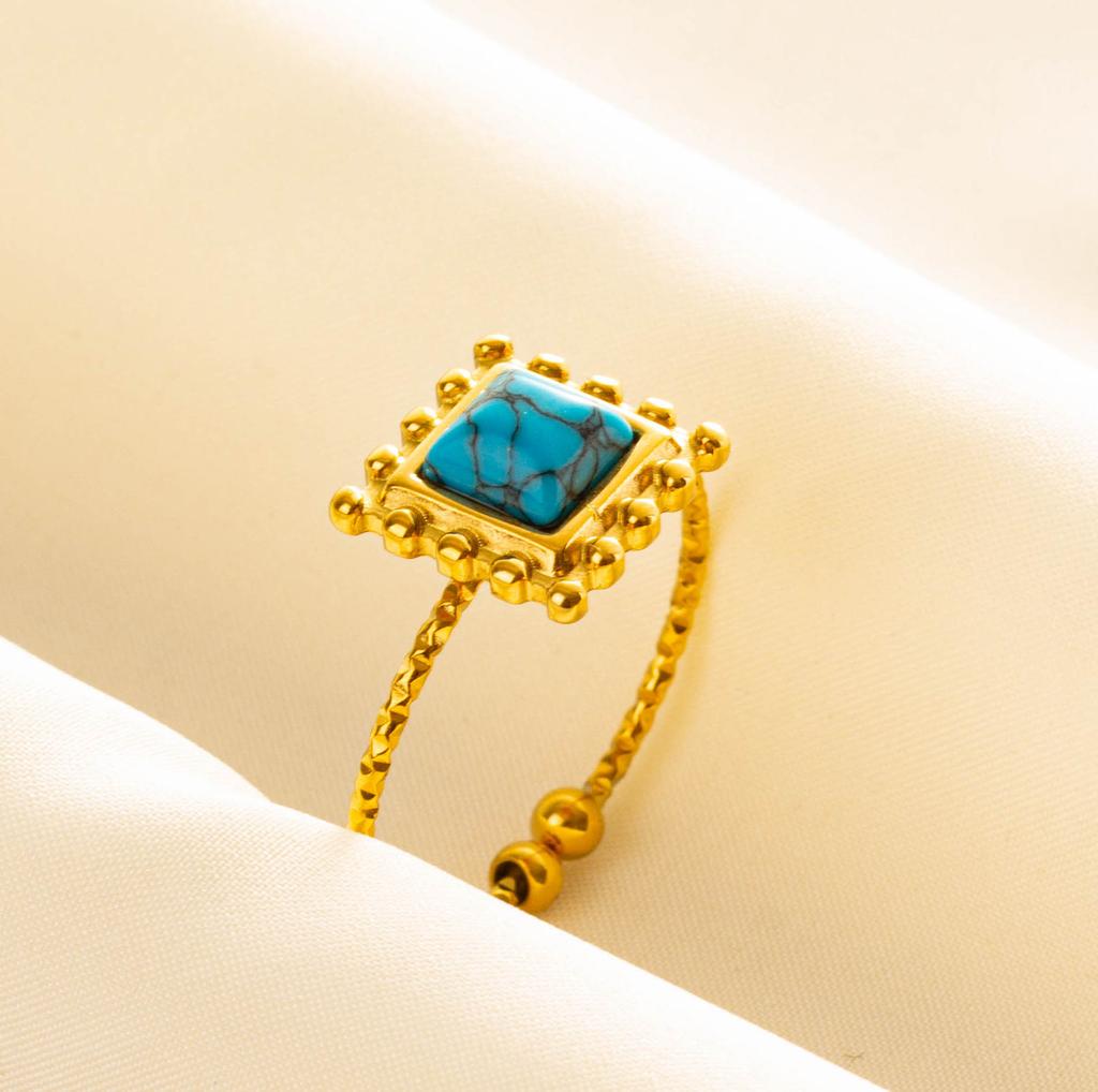 1pcs Blue Stone Ethnic Vintage Open Adjustable Sun Heart Star Stainless Steel Rings For Women Men Accessories Jewelry Bague Gift