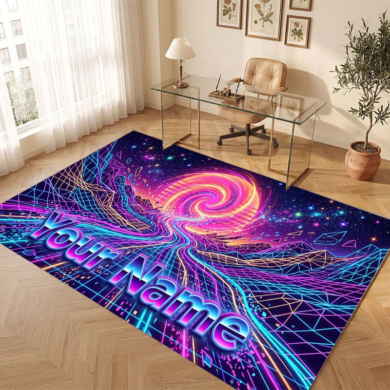 Fantasy Magic Theme Crystal Velvet Floor Rug Personalized Custom Name Text Warm Carpet Home Decoration