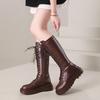 Aber Damen Herbst und Winter neue Schnür-Kniehohe Stiefel mit dickem Absatz Martin Stiefel Größe hohe Ritterstiefel