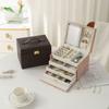 Large Capacity Double Layer Lockable Jewelry Box PU Leather Rings Earrings Necklaces
