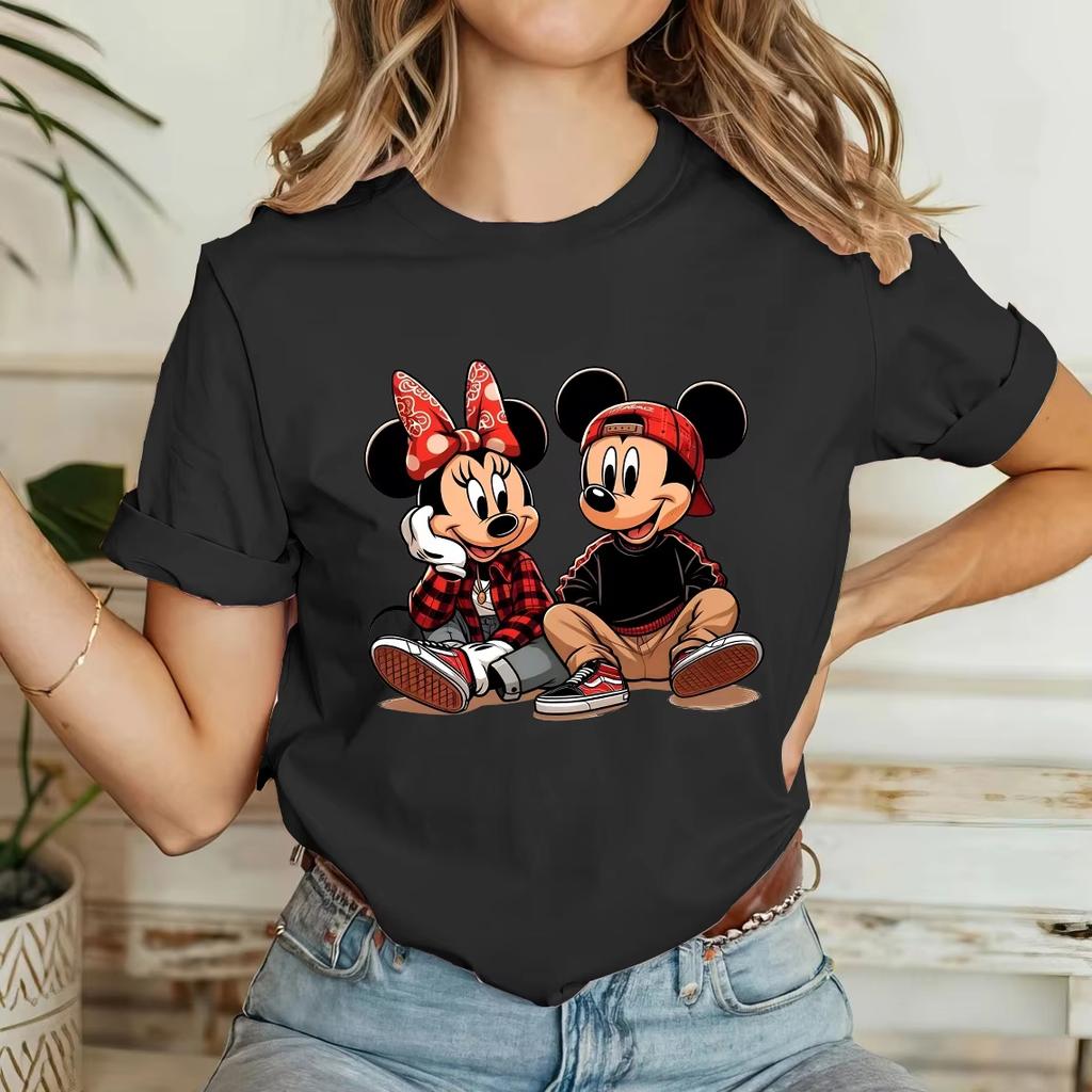 Trendy Casual Mickey Minnie Print Cute Shortsleeved Tshirt Casual Fashion Elegant Top Family Party Camping