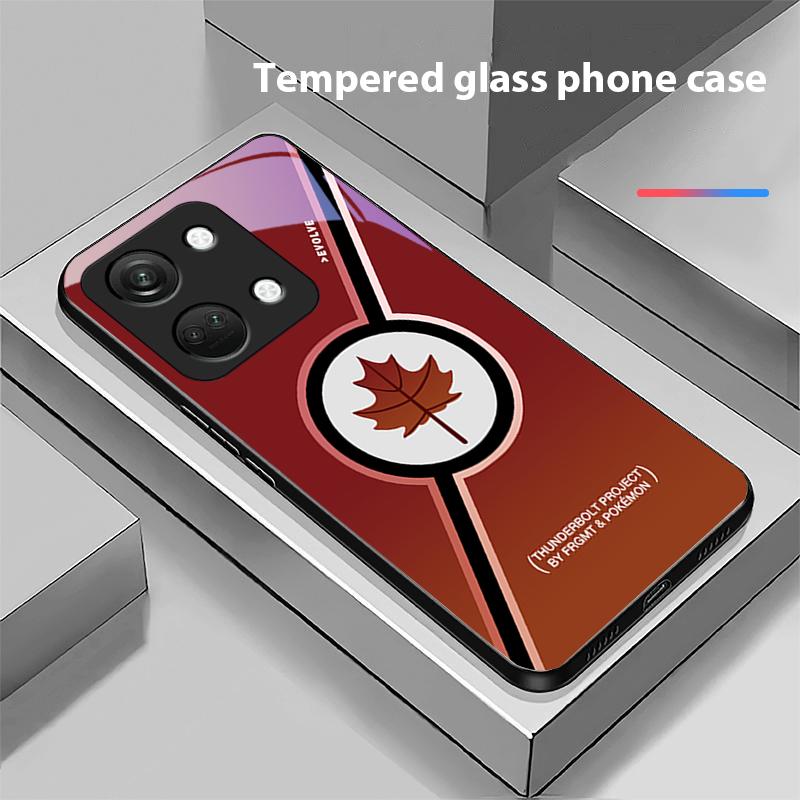 Maple Leaves Yellow For OnePlus Nord 3 5 6T 7 Pro 8 12 10T Reno8 Lite 5G 10R Nord N30 Hard Shell Tempered Glass Phone Case Black