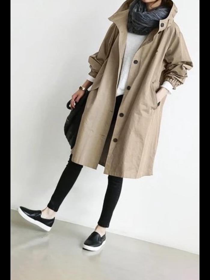 Dámská větrovka v britském stylu – středně dlouhý kabát se zavazováním v pase a dlouhým rukávem na podzim a zimu (2025)