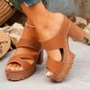 Summer Plus Size Block Heel Sandals Fashion Round Toe Open Toe Platform Temperament High Heel Slip Slippers
