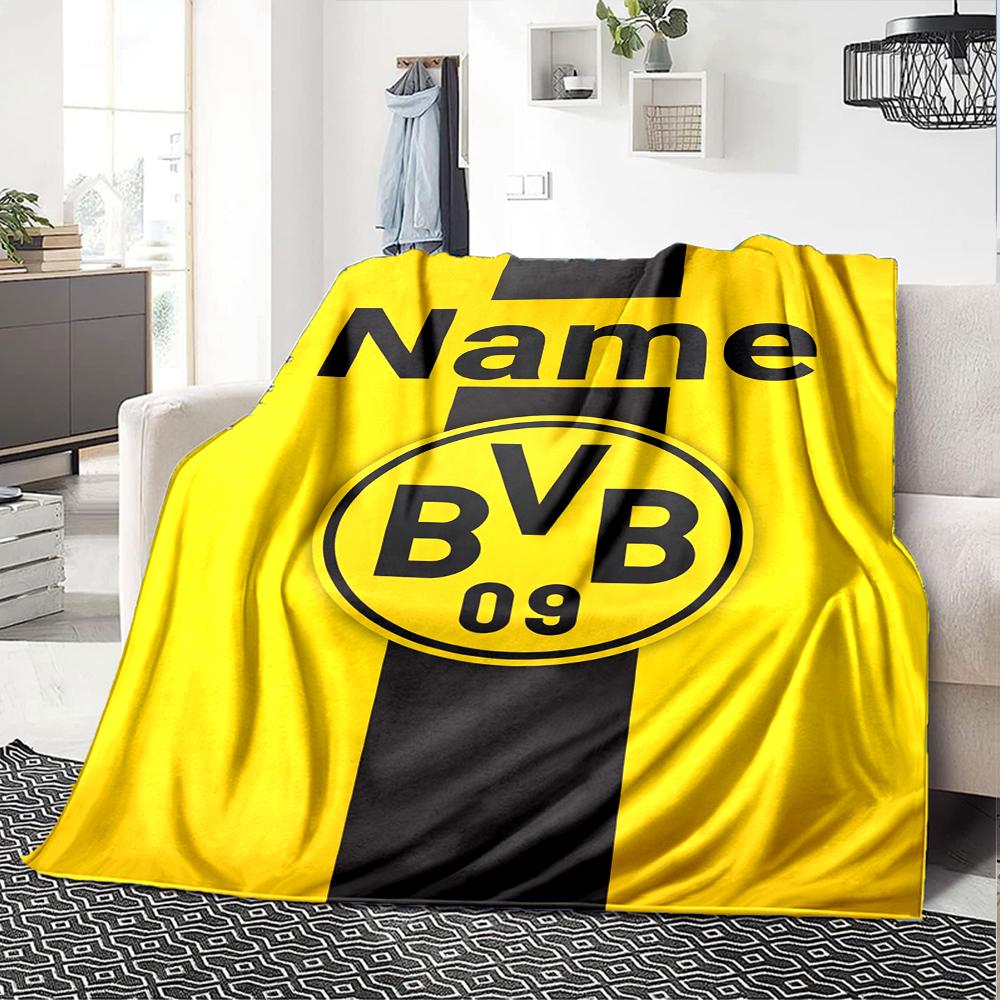 Custom Name Borussia Dortmund Theme Printed Blanket Perfect For Couch Bed Travel Outdoor Use Machine Washable Cozy Durable