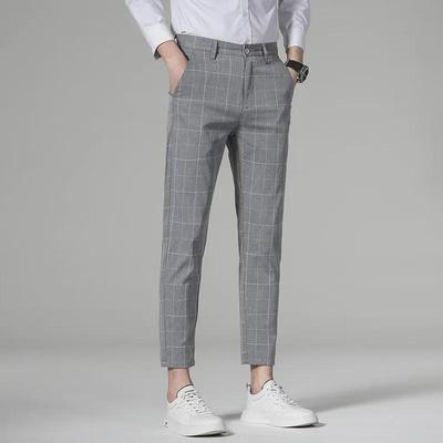 Herren 2023 Frühjahr/Sommer Plaid Elastische Neun-Punkt-Freizeithose