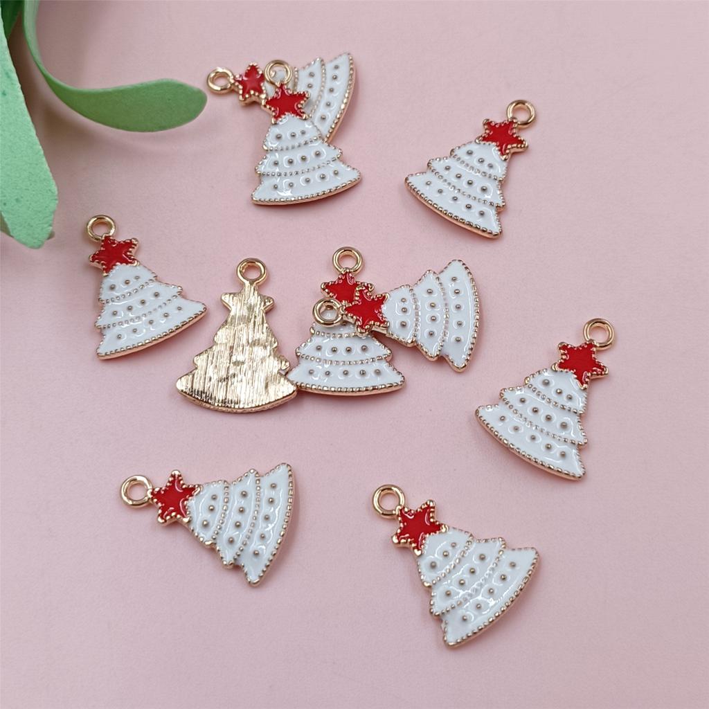 10Pcs DIY Cute Alloy Christmas Pendant Santa Claus Handwork Christmas Decorations Bell Necklace Oil Drip Christmas Tree Jewelry Accessories  Handmade
