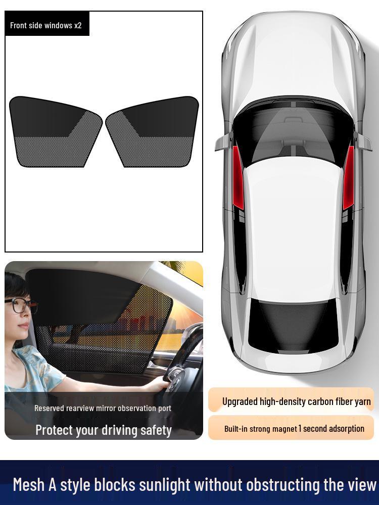 Magnetic Mesh Car Sun Shade - Summer Heat Protection, UV Shield, Clear View.