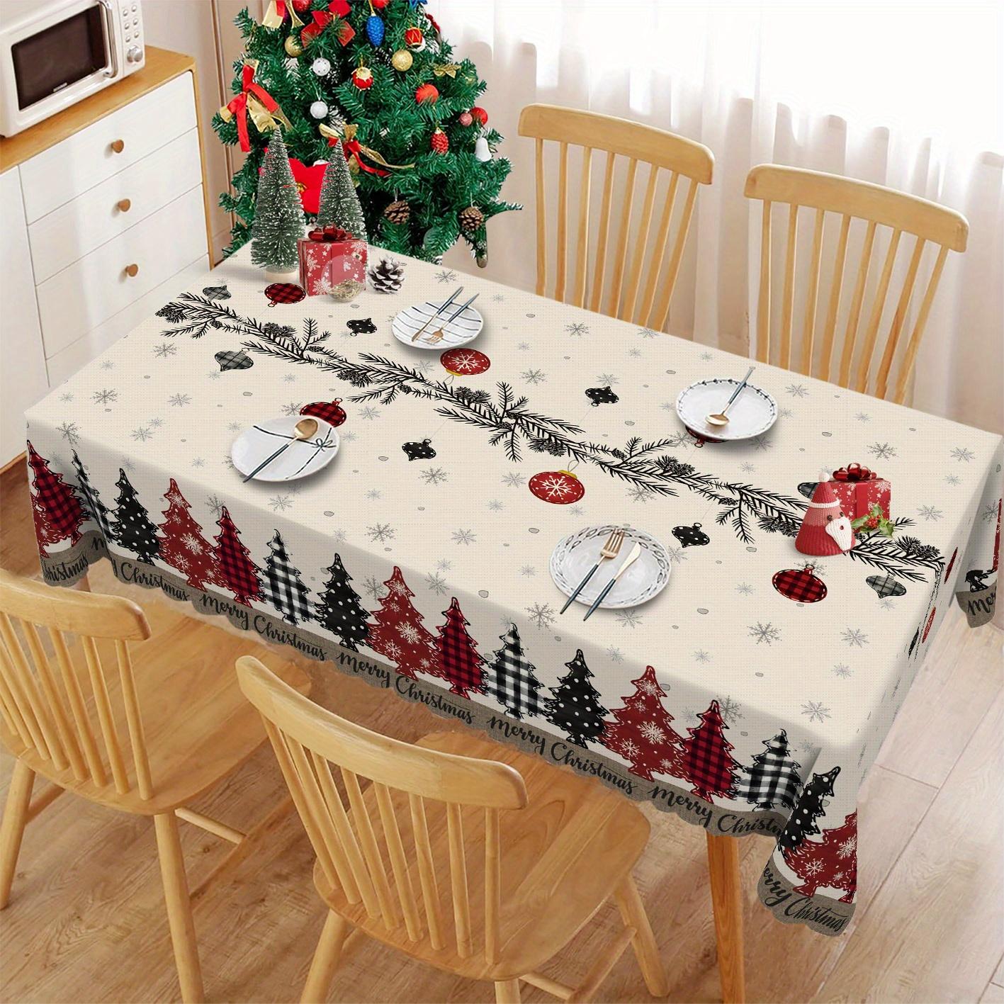 Christmas Snowflake Waterproof Tablecloth Table Decor Buffalo Plaid Xmas Tree Kitchen Dining Tablecloth Christmas Decorations 90x140cm