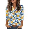 Ladies' Fashionable And Casual Floral Printed Three-quarter Sleeve Loose V-neck Button Shirt