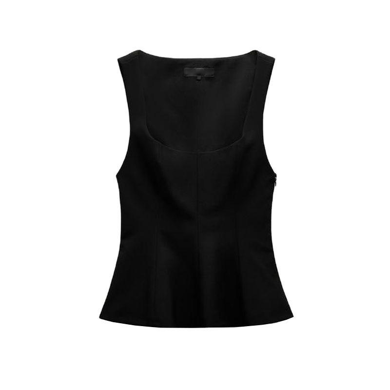 Spring New Women's Clothing Sleeveless Square Collar Cropped Short Skirt Hem Stretch Comfortable Top 2180011