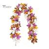 Holiday Gifts for Family Artificial Fall Maple Leaf Wreath, Autumn Vine with Pine Cones Pumpkins, Reusable Realistic Orange Red Leaves Hanging