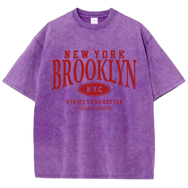 New York Brooklyn Nyc Prints Washed T Shirts Womens Cotton Oversized TShirts Distressed ONeck Comfortable Tops Summer Clothes