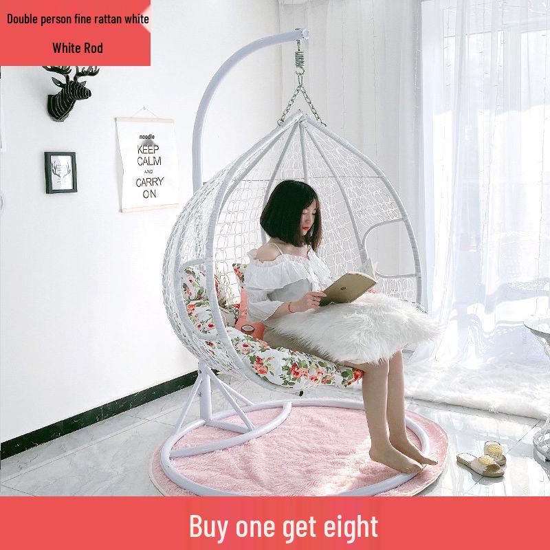 Double Wicker Hanging Basket Chair: Indoor/Outdoor Bird's Nest Swing Chair for Balcony & Leisure