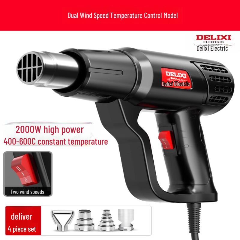 Delixi Electric Digital Display High-Power Hot Air Gun for Temperature Control & Film Shrinking.