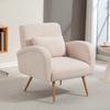 Teddy Fabric Lounge Chair, Upholstered, Wide Seat, Lumbar Cushion, Wood-Effect Metal Legs, Beige